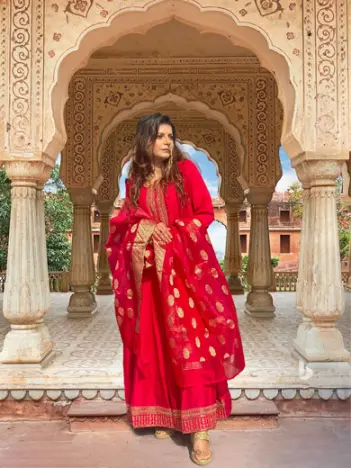 Shade Of Pink Fushcia Slik Blend Anarkali Suit