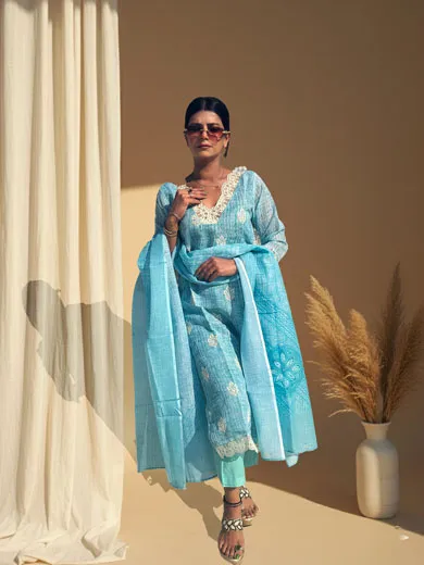 Blue muslin cotton suit