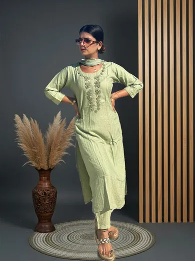 Light green muslin cotton suit 2
