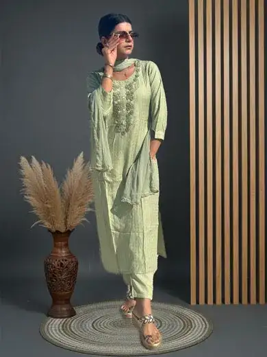 Light green muslin cotton suit 2