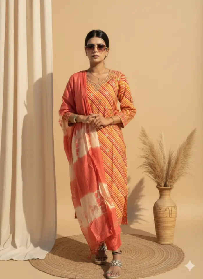 Orange muslin cotton suit
