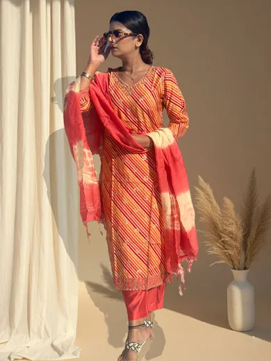 Orange muslin cotton suit