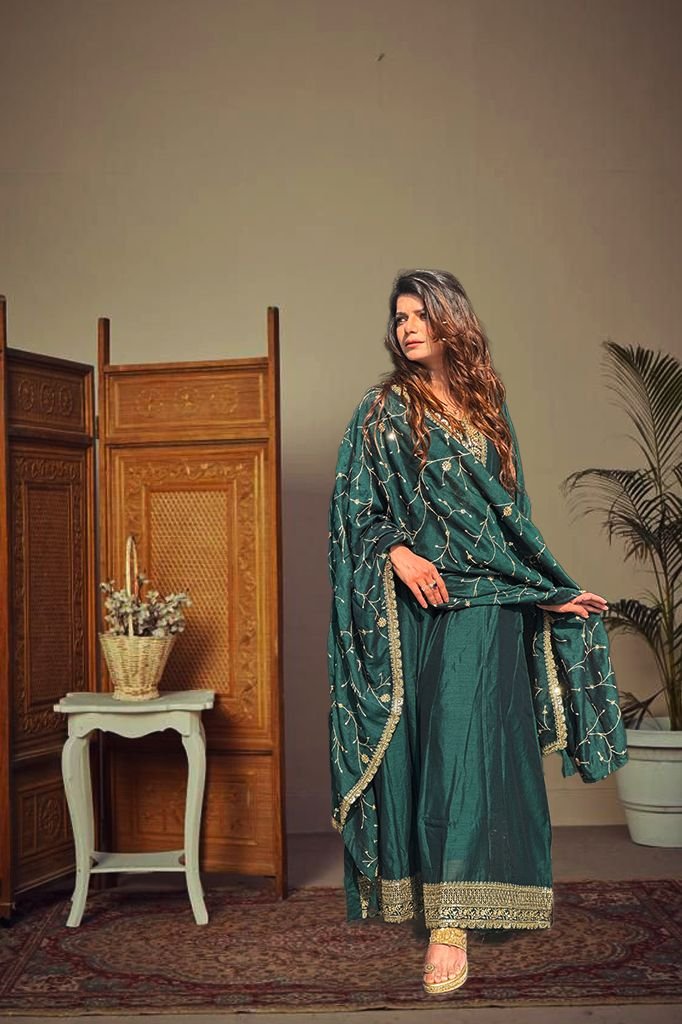 Deep Rich Green Silk Blend Anarkali Suit