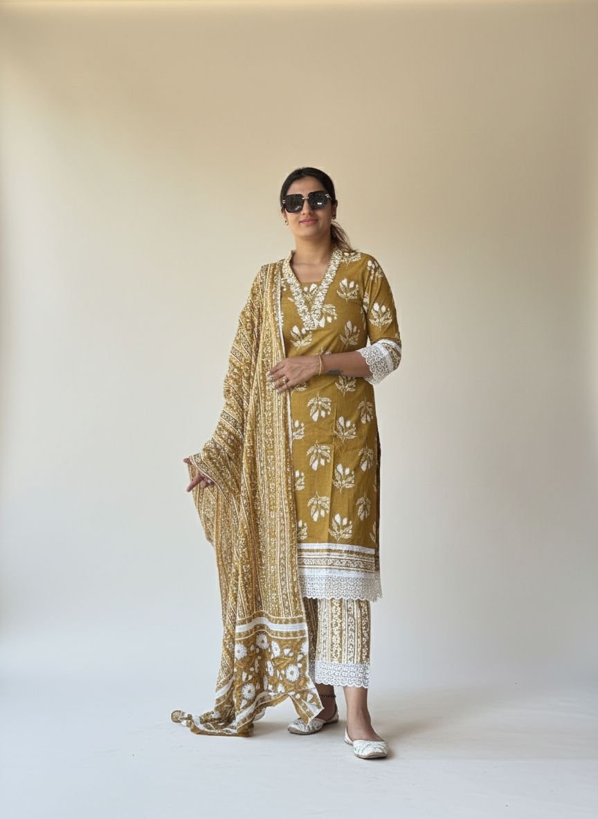 Golden muslin Cotten Suit