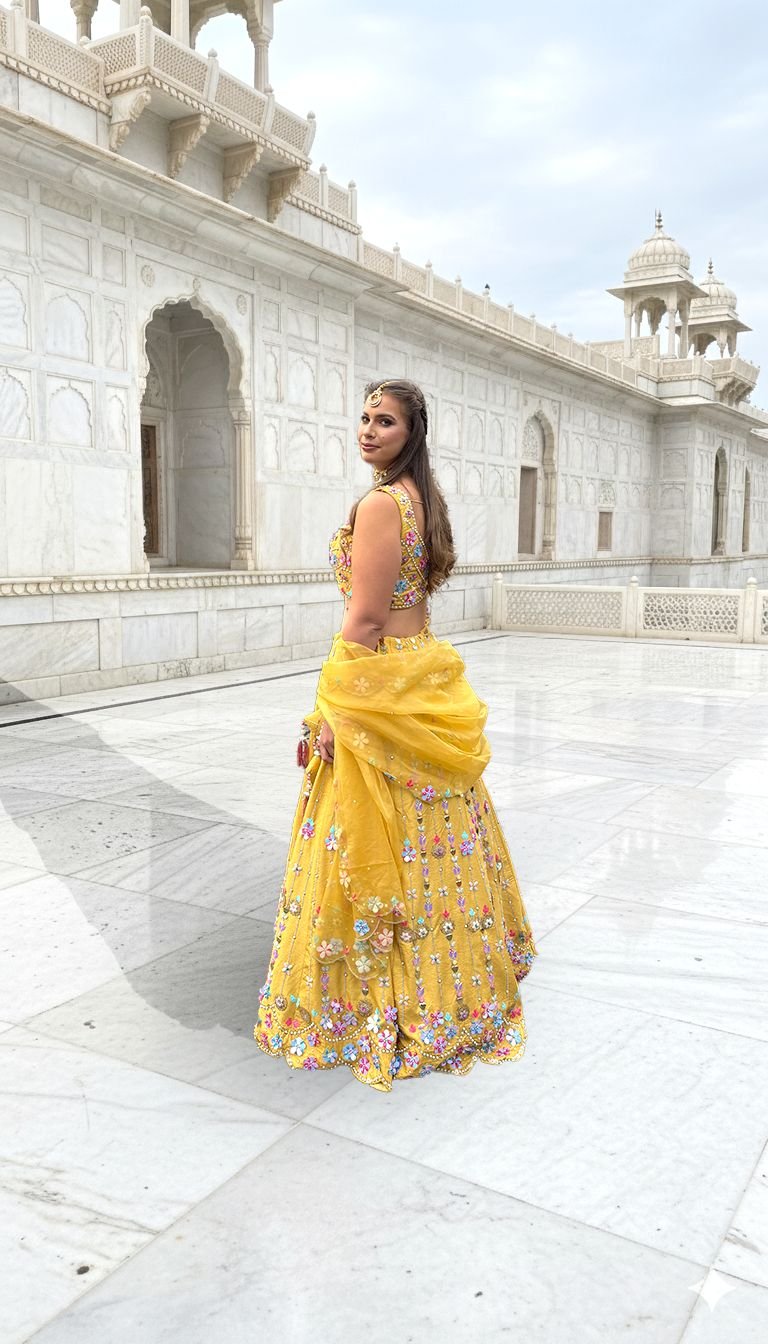 Hand Work Yellow Lehenga
