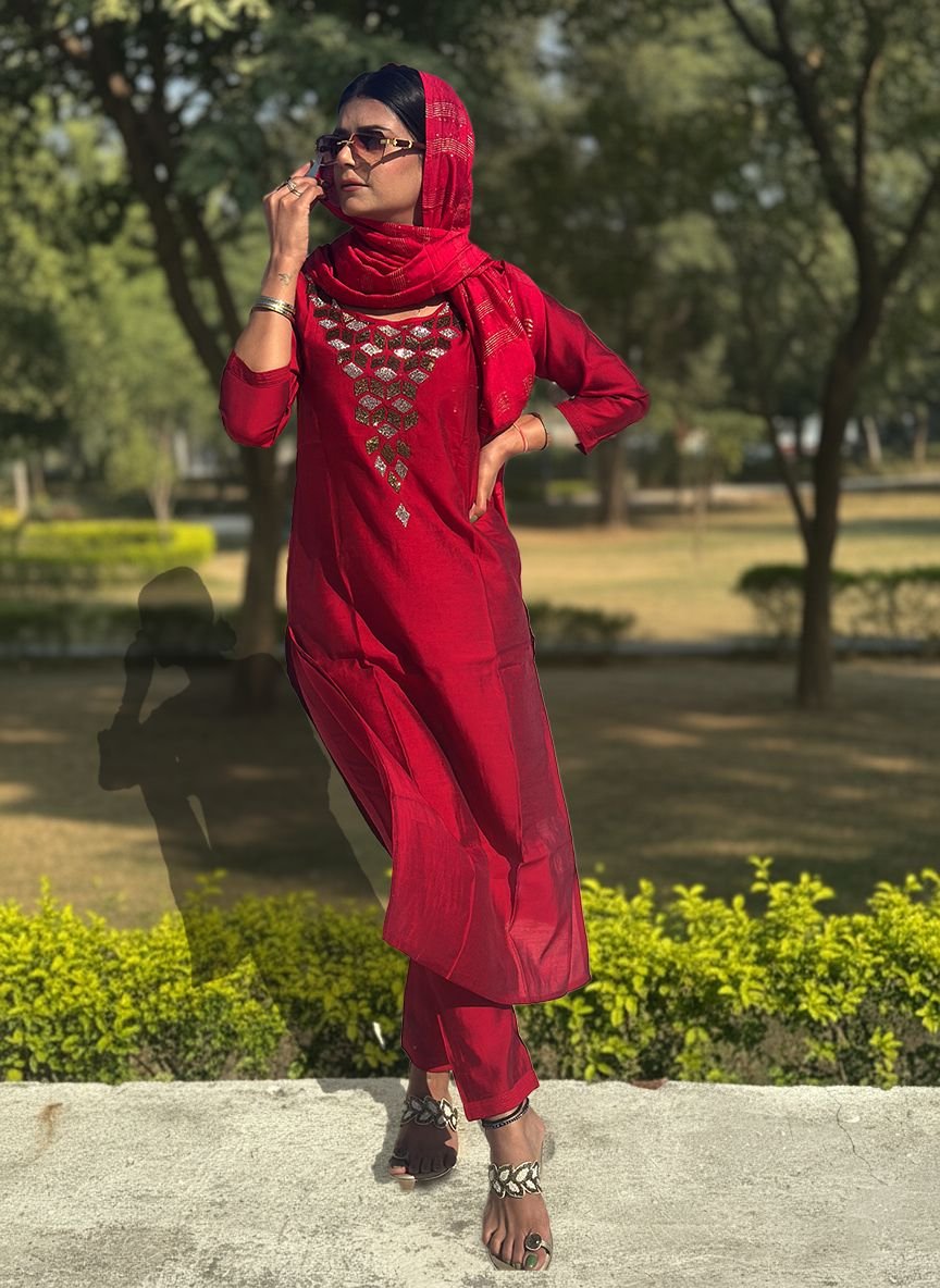 Maroon Muslin Cotton suit