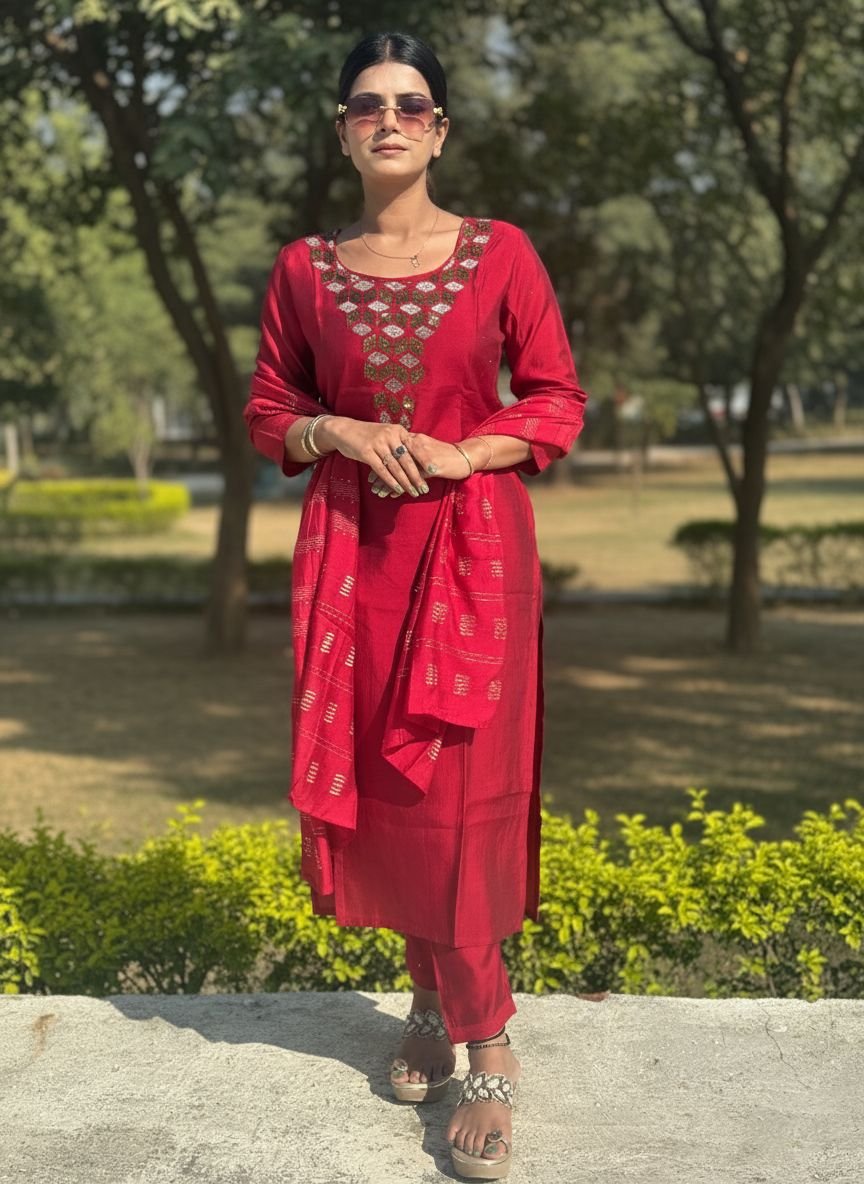 Maroon Muslin Cotton suit