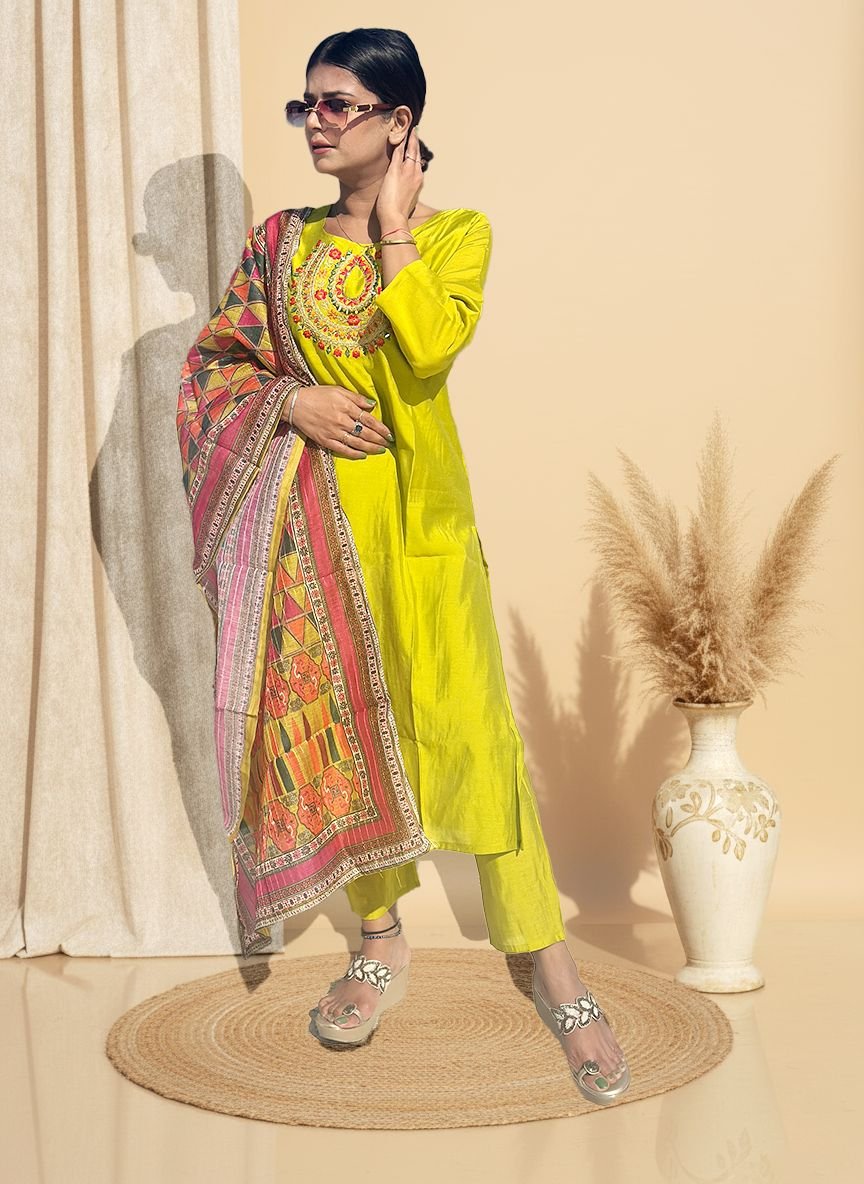 Yellow muslin cotton suit