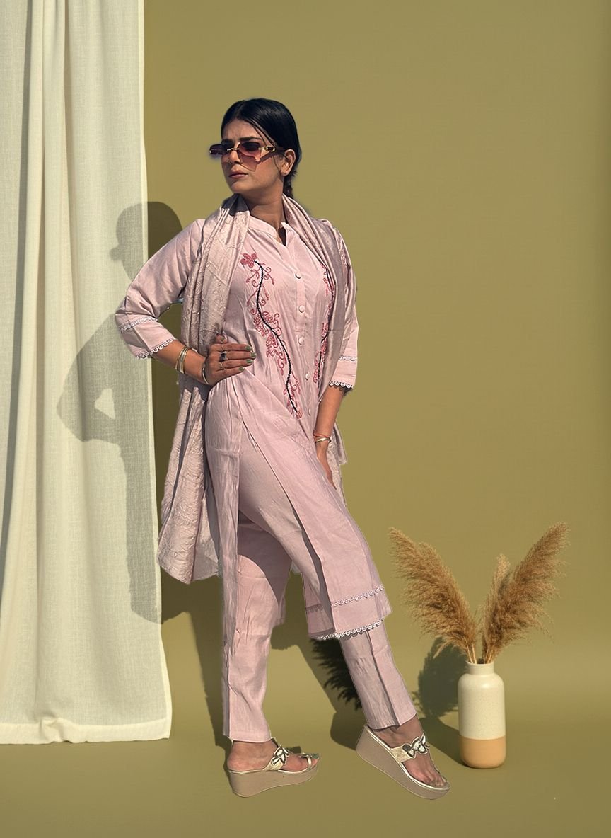 Pink muslin cotton suit