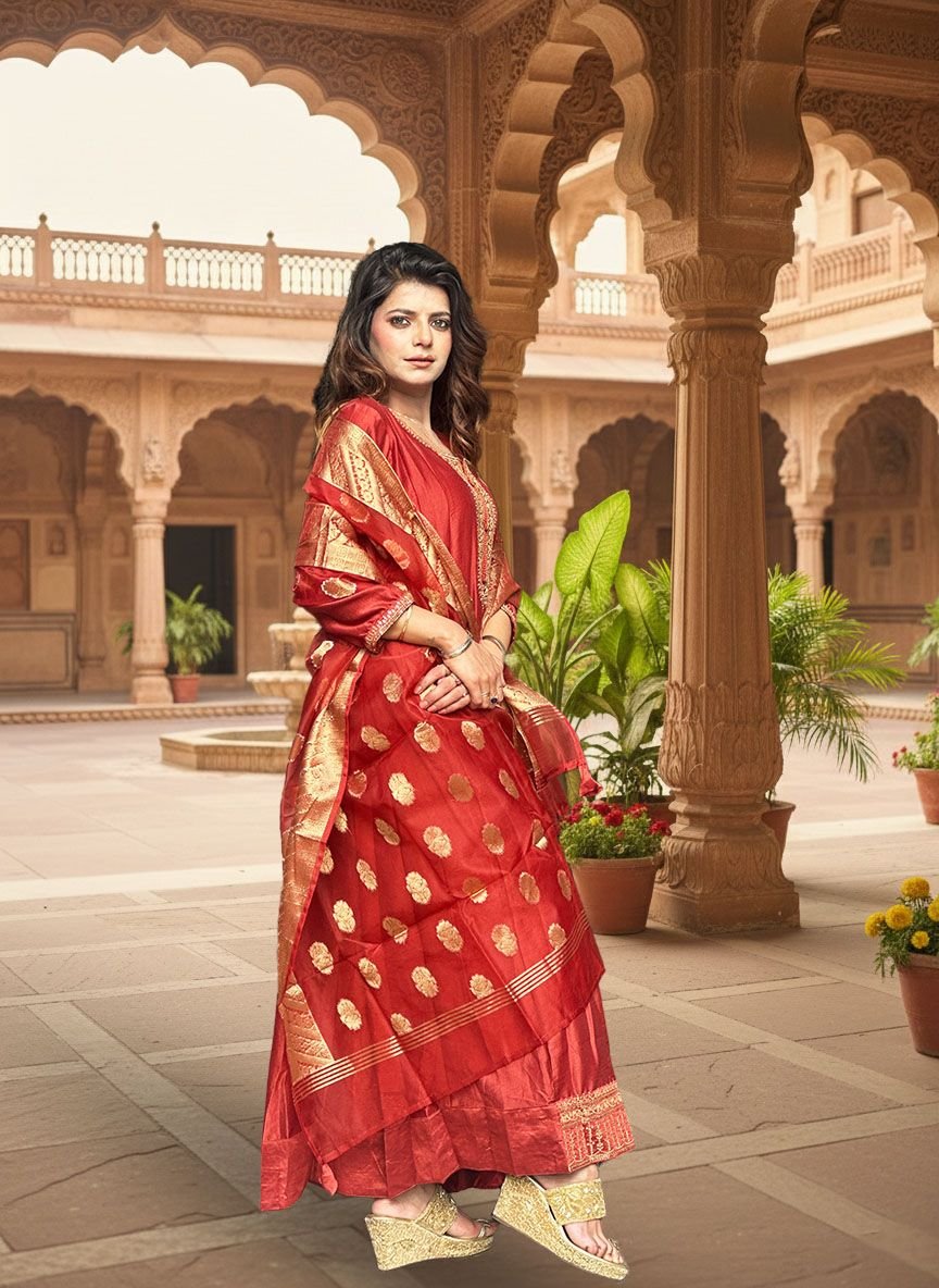 Rust Silk Anarkali Suit