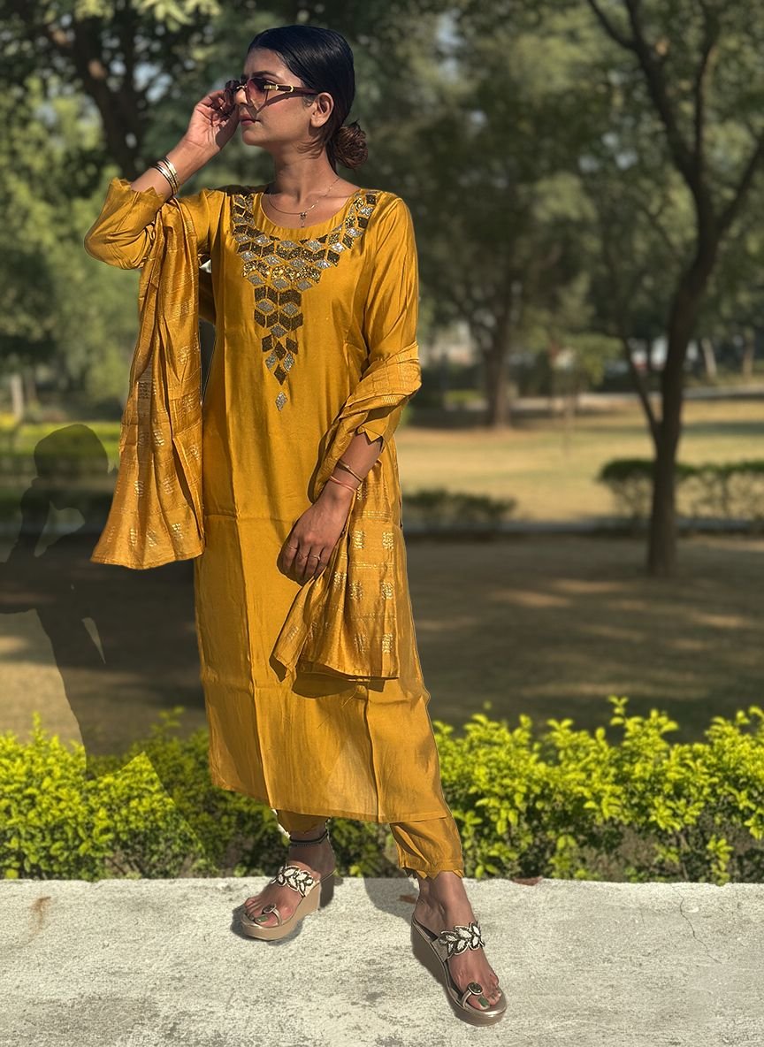 Yellow muslin Cotton Suit