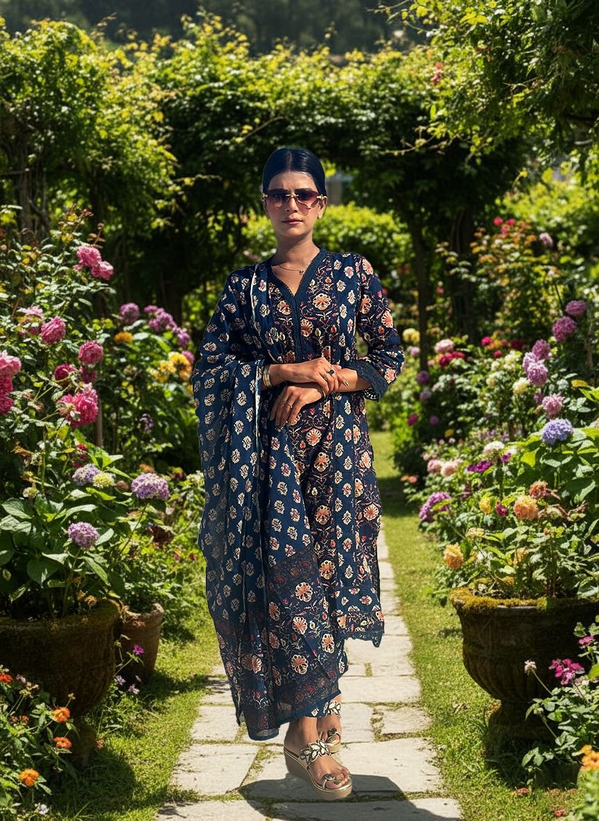 Navy blue muslin cotton suit