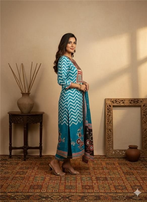 Pakistani Unstitched Lawn Suit – 3 Piece Printed Blue Collection