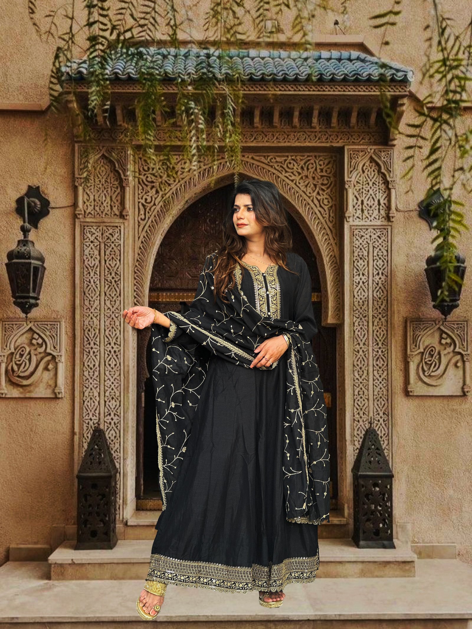 Black Silk Blend Anarkali Suit