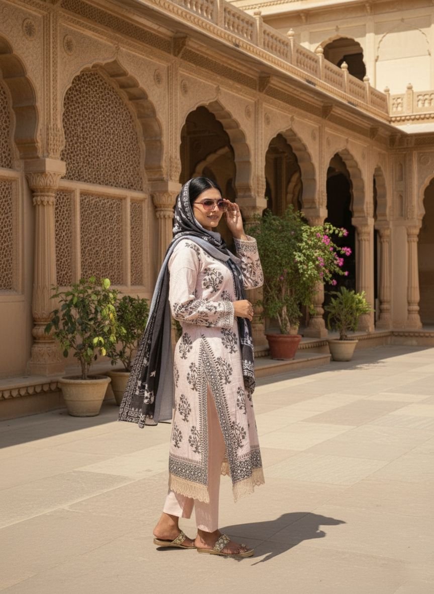 Light pink muslin cotton suit